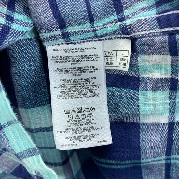 Brooks Brothers Irish Linen Shirt Mens Large Blue Plaid Regent Button‎ Down - Picture 15 of 15